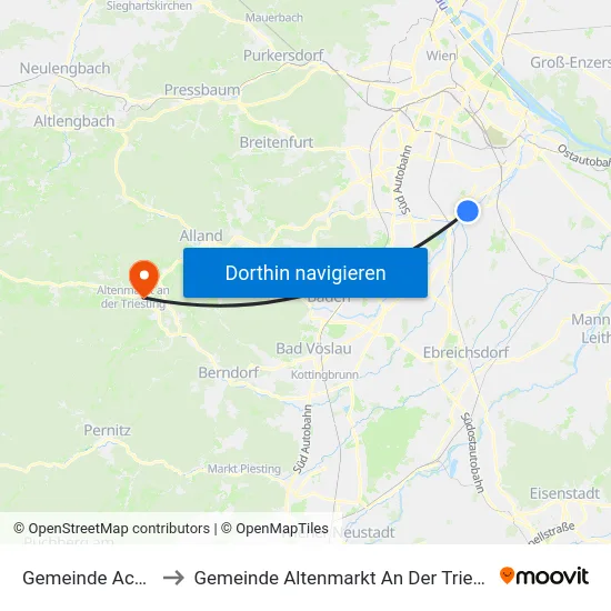 Gemeinde Achau to Gemeinde Altenmarkt An Der Triesting map