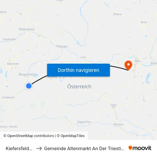 Kiefersfelden to Gemeinde Altenmarkt An Der Triesting map