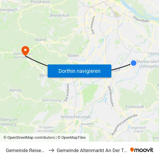 Gemeinde Reisenberg to Gemeinde Altenmarkt An Der Triesting map