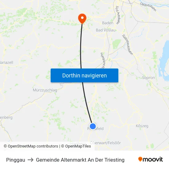 Pinggau to Gemeinde Altenmarkt An Der Triesting map
