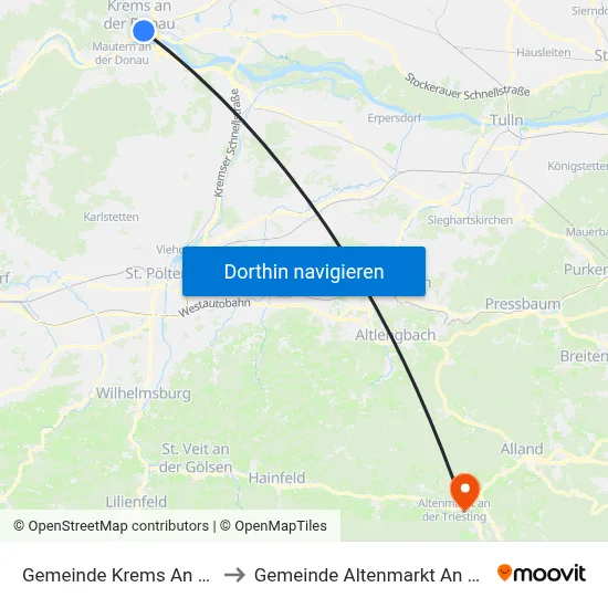 Gemeinde Krems An Der Donau to Gemeinde Altenmarkt An Der Triesting map