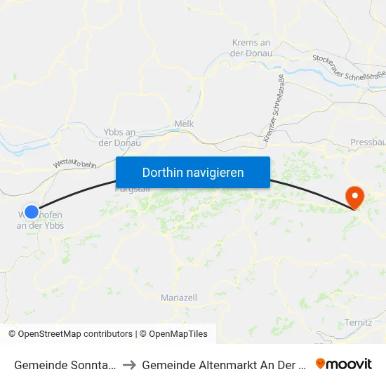 Gemeinde Sonntagberg to Gemeinde Altenmarkt An Der Triesting map