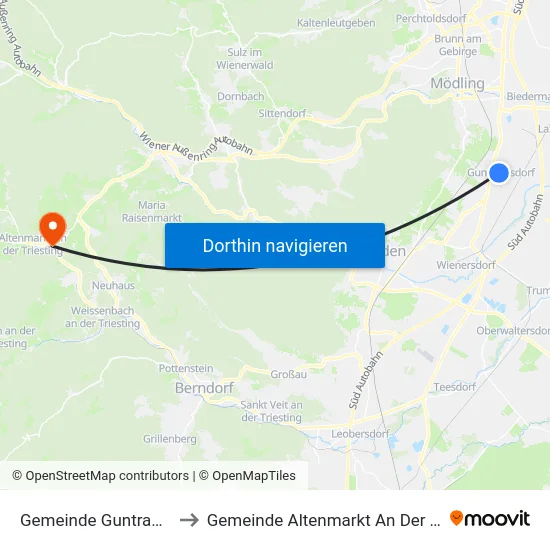 Gemeinde Guntramsdorf to Gemeinde Altenmarkt An Der Triesting map