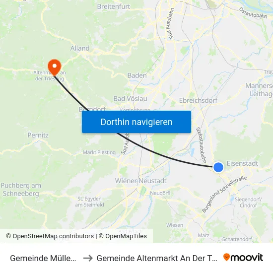 Gemeinde Müllendorf to Gemeinde Altenmarkt An Der Triesting map