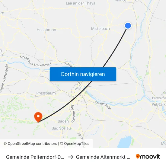 Gemeinde Palterndorf-Dobermannsdorf to Gemeinde Altenmarkt An Der Triesting map