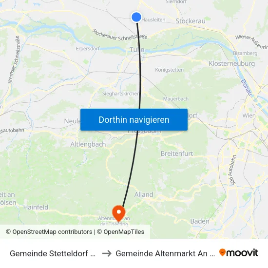 Gemeinde Stetteldorf am Wagram to Gemeinde Altenmarkt An Der Triesting map