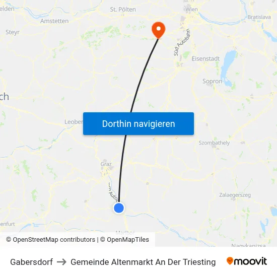 Gabersdorf to Gemeinde Altenmarkt An Der Triesting map