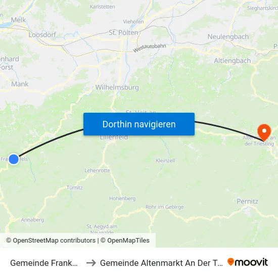 Gemeinde Frankenfels to Gemeinde Altenmarkt An Der Triesting map