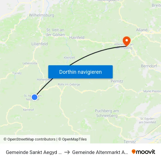 Gemeinde Sankt Aegyd am Neuwalde to Gemeinde Altenmarkt An Der Triesting map