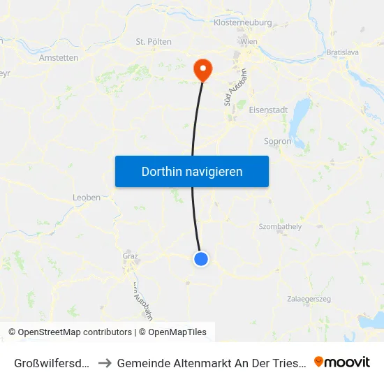Großwilfersdorf to Gemeinde Altenmarkt An Der Triesting map