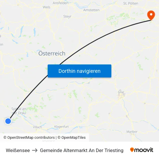 Weißensee to Gemeinde Altenmarkt An Der Triesting map