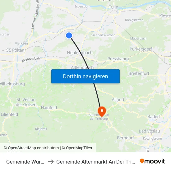 Gemeinde Würmla to Gemeinde Altenmarkt An Der Triesting map