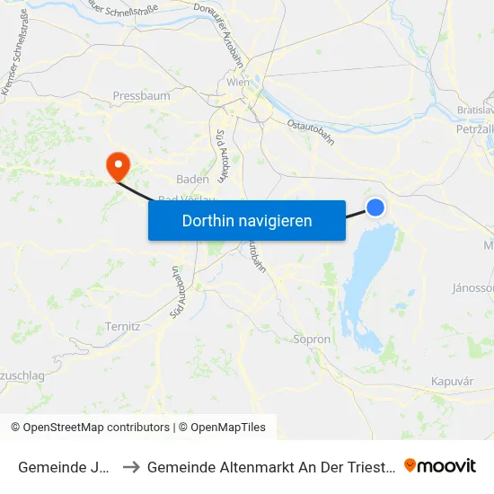 Gemeinde Jois to Gemeinde Altenmarkt An Der Triesting map