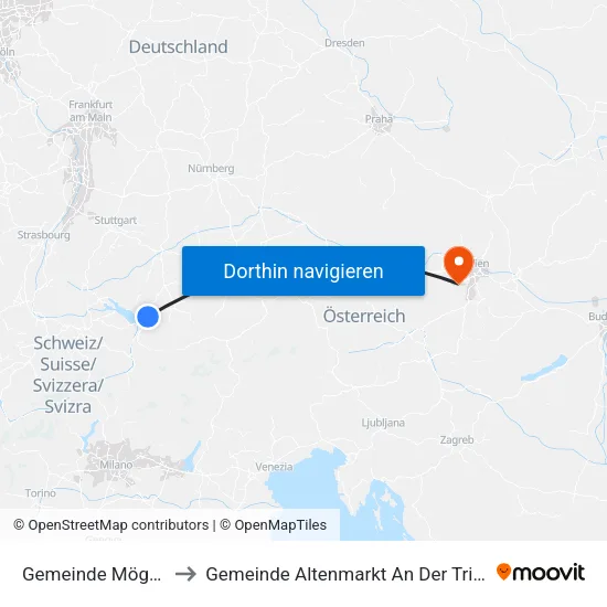 Gemeinde Möggers to Gemeinde Altenmarkt An Der Triesting map
