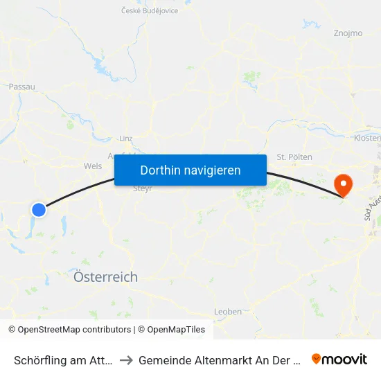 Schörfling am Attersee to Gemeinde Altenmarkt An Der Triesting map