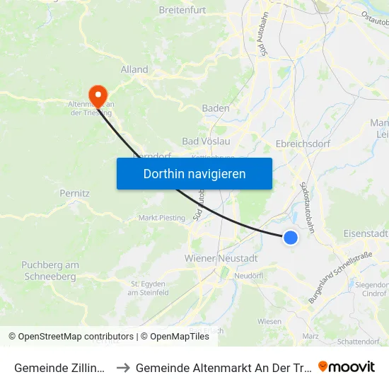 Gemeinde Zillingdorf to Gemeinde Altenmarkt An Der Triesting map