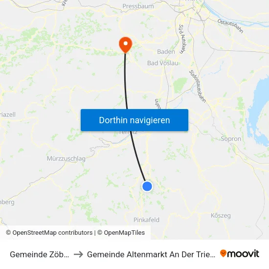 Gemeinde Zöbern to Gemeinde Altenmarkt An Der Triesting map