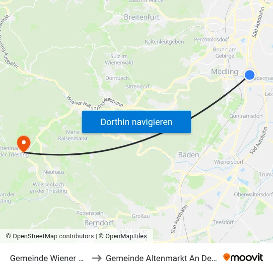 Gemeinde Wiener Neudorf to Gemeinde Altenmarkt An Der Triesting map