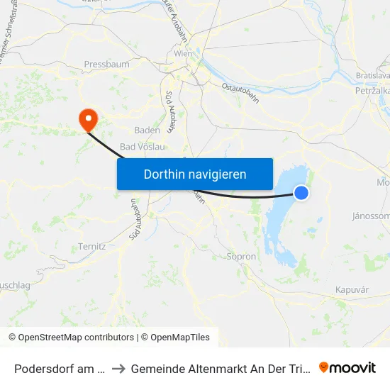 Podersdorf am See to Gemeinde Altenmarkt An Der Triesting map