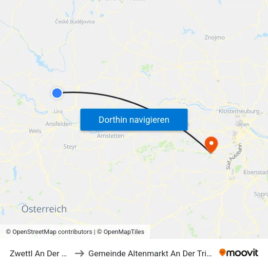Zwettl An Der Rodl to Gemeinde Altenmarkt An Der Triesting map
