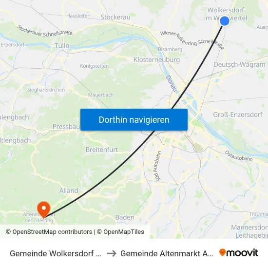 Gemeinde Wolkersdorf Im Weinviertel to Gemeinde Altenmarkt An Der Triesting map