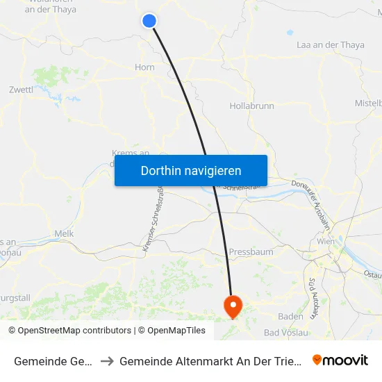 Gemeinde Geras to Gemeinde Altenmarkt An Der Triesting map