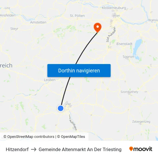 Hitzendorf to Gemeinde Altenmarkt An Der Triesting map