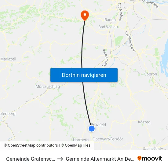 Gemeinde Grafenschachen to Gemeinde Altenmarkt An Der Triesting map