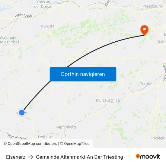 Eisenerz to Gemeinde Altenmarkt An Der Triesting map