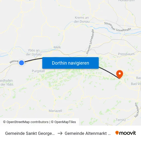 Gemeinde Sankt Georgen am Ybbsfelde to Gemeinde Altenmarkt An Der Triesting map