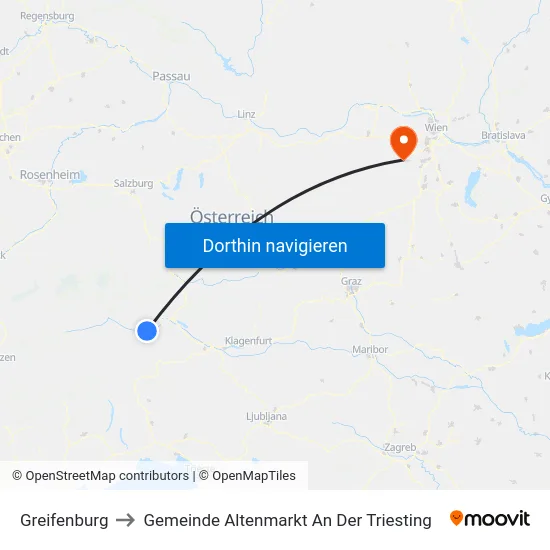 Greifenburg to Gemeinde Altenmarkt An Der Triesting map