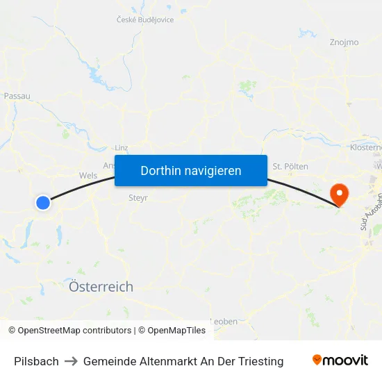 Pilsbach to Gemeinde Altenmarkt An Der Triesting map