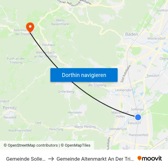 Gemeinde Sollenau to Gemeinde Altenmarkt An Der Triesting map