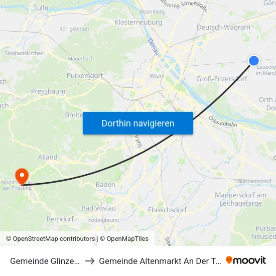 Gemeinde Glinzendorf to Gemeinde Altenmarkt An Der Triesting map