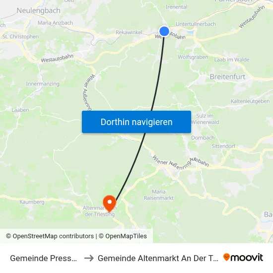 Gemeinde Pressbaum to Gemeinde Altenmarkt An Der Triesting map