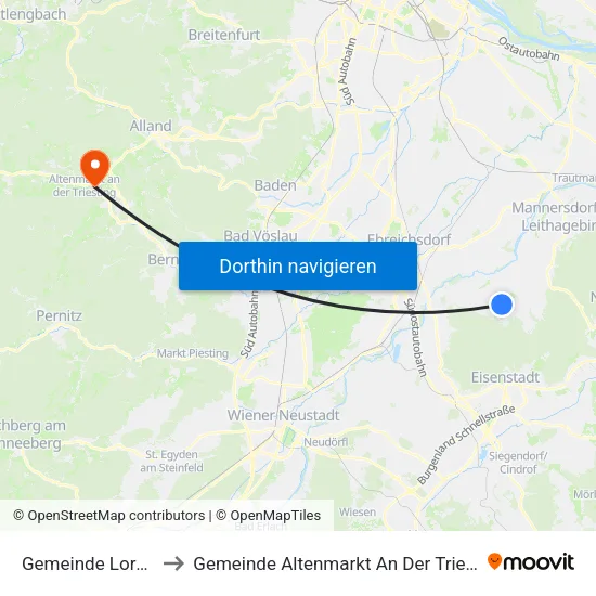 Gemeinde Loretto to Gemeinde Altenmarkt An Der Triesting map