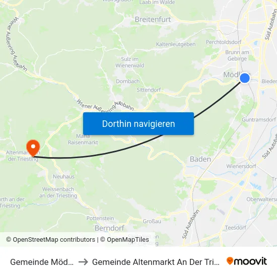 Gemeinde Mödling to Gemeinde Altenmarkt An Der Triesting map