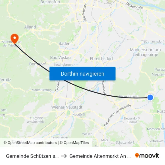 Gemeinde Schützen am Gebirge to Gemeinde Altenmarkt An Der Triesting map