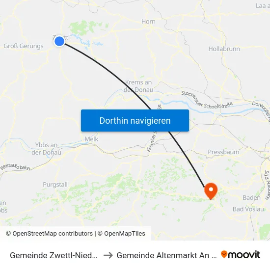 Gemeinde Zwettl-Niederösterreich to Gemeinde Altenmarkt An Der Triesting map