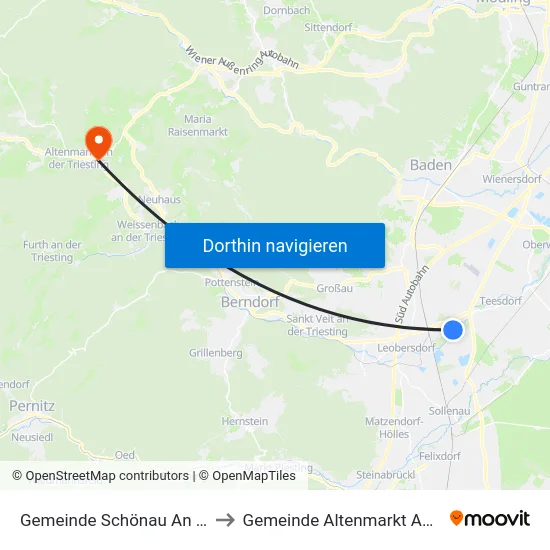 Gemeinde Schönau An Der Triesting to Gemeinde Altenmarkt An Der Triesting map