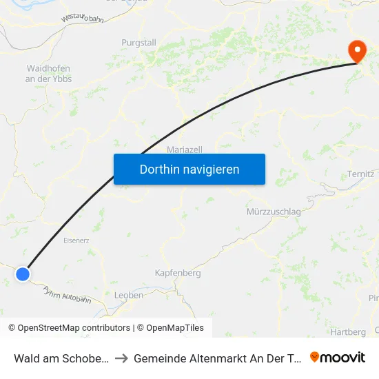 Wald am Schoberpaß to Gemeinde Altenmarkt An Der Triesting map