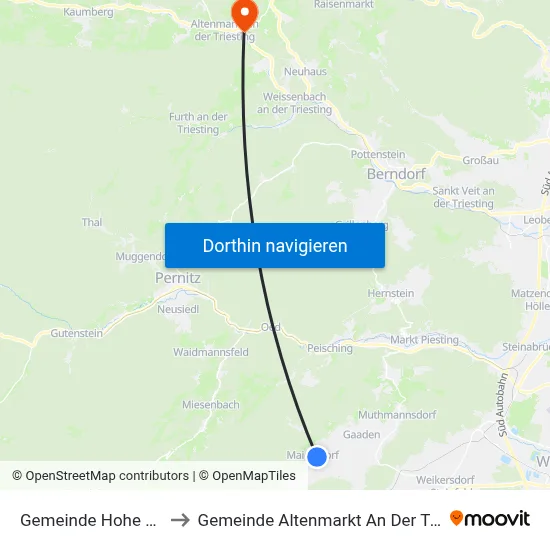 Gemeinde Hohe Wand to Gemeinde Altenmarkt An Der Triesting map