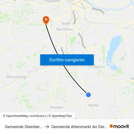 Gemeinde Steinberg-Dörfl to Gemeinde Altenmarkt An Der Triesting map