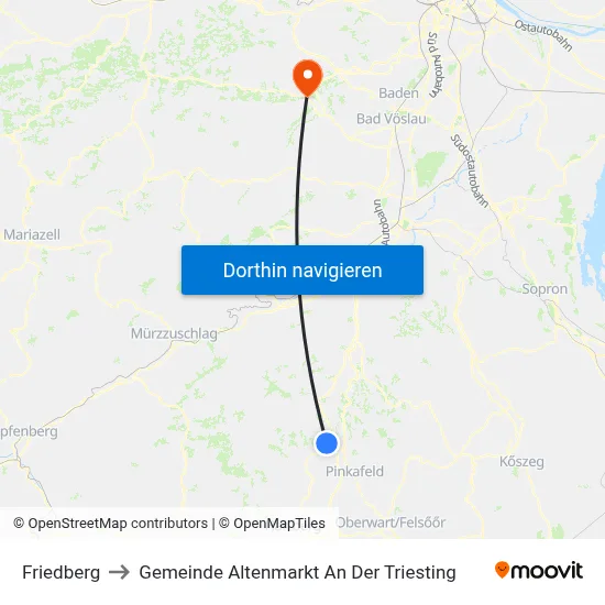 Friedberg to Gemeinde Altenmarkt An Der Triesting map