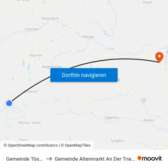 Gemeinde Tösens to Gemeinde Altenmarkt An Der Triesting map
