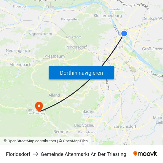 Floridsdorf to Gemeinde Altenmarkt An Der Triesting map