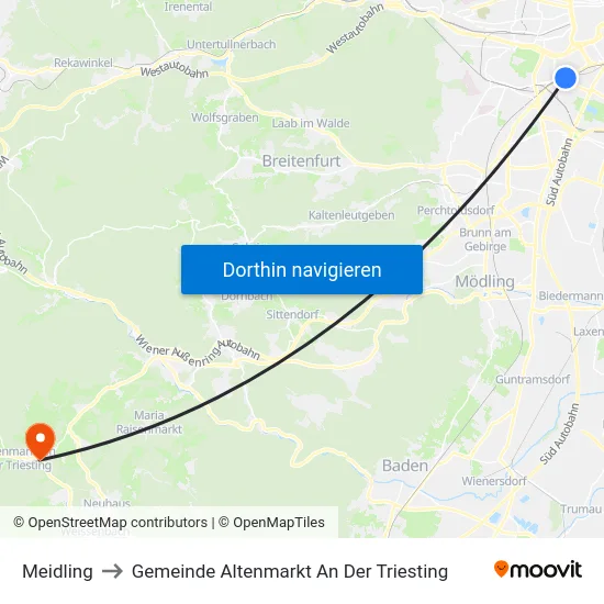 Meidling to Gemeinde Altenmarkt An Der Triesting map