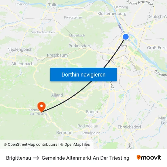 Brigittenau to Gemeinde Altenmarkt An Der Triesting map