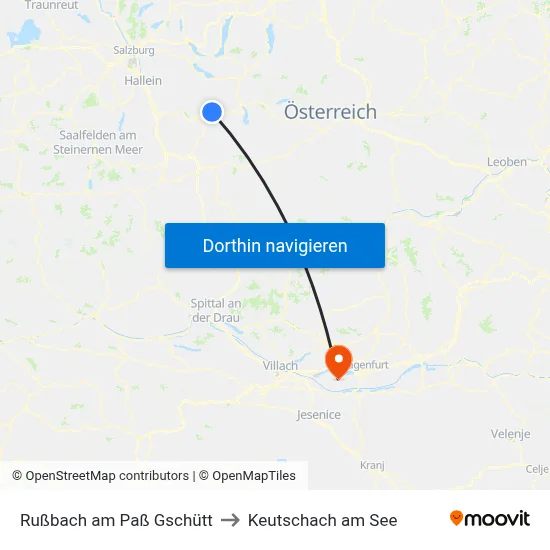Rußbach am Paß Gschütt to Keutschach am See map