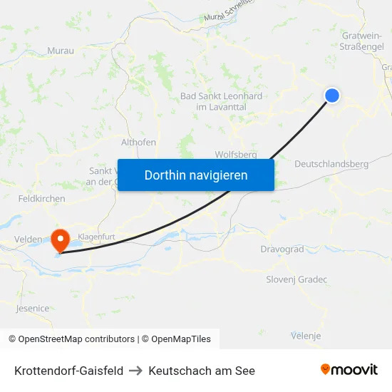 Krottendorf-Gaisfeld to Keutschach am See map